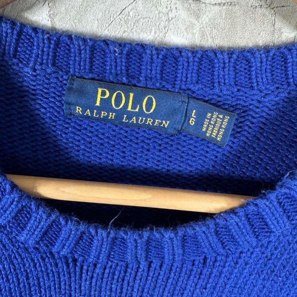 Polo Ralph Lauren Mens Large Logo Crewneck Knit Blue Sweater Crew Neck - Picture 4 of 7